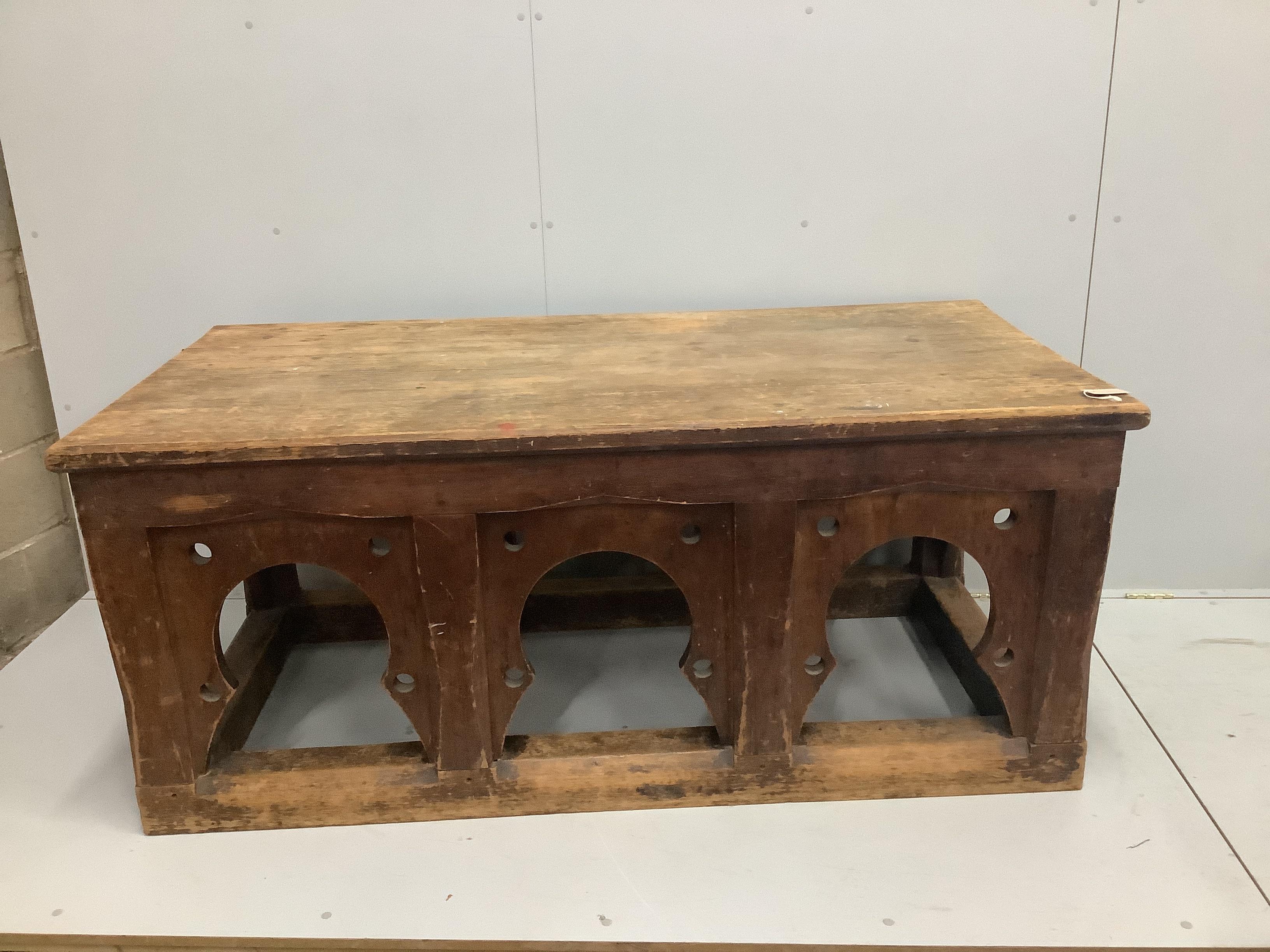 A 19th century Gothic Revival rectangular pine centre table, width 170cm, depth 83cm, height 73cm